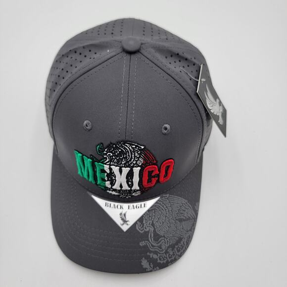 Mexico Hat Cap Snap Back Gray Black Eagle Embroidered Perforated Trucker Mens - Picture 5 of 8